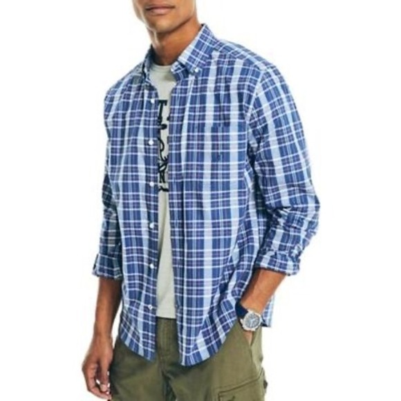 Nautica Mens Poplin Plaid‎ Button-Down Shirt Size L - Picture 1 of 7
